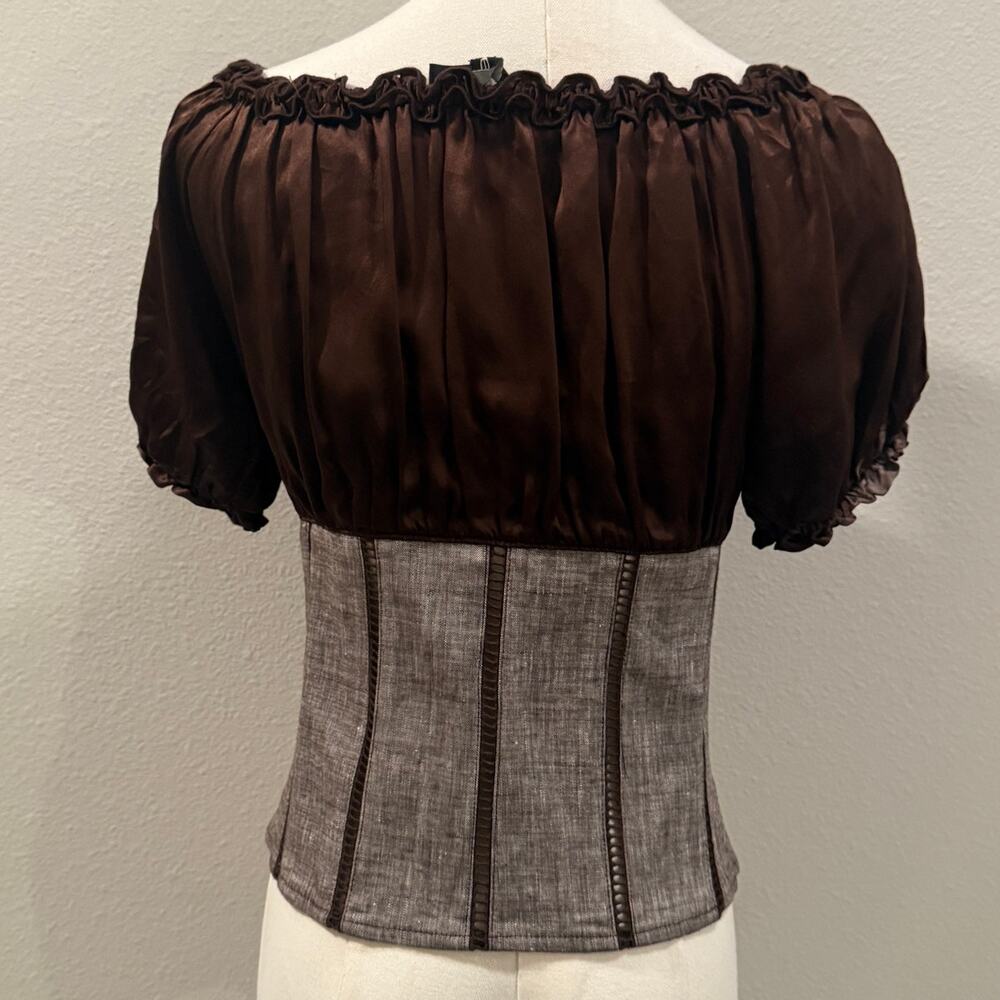 Vintage Bebe Corset Top Silk Milkmaid Chocolate Brown Y2K Coquette Cottagecore 6 - Picture 3 of 9